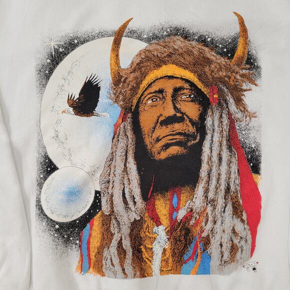 Vintage 90s Native-American Sweatshirt Womens Large 21x24 White - Picture 10 of 15